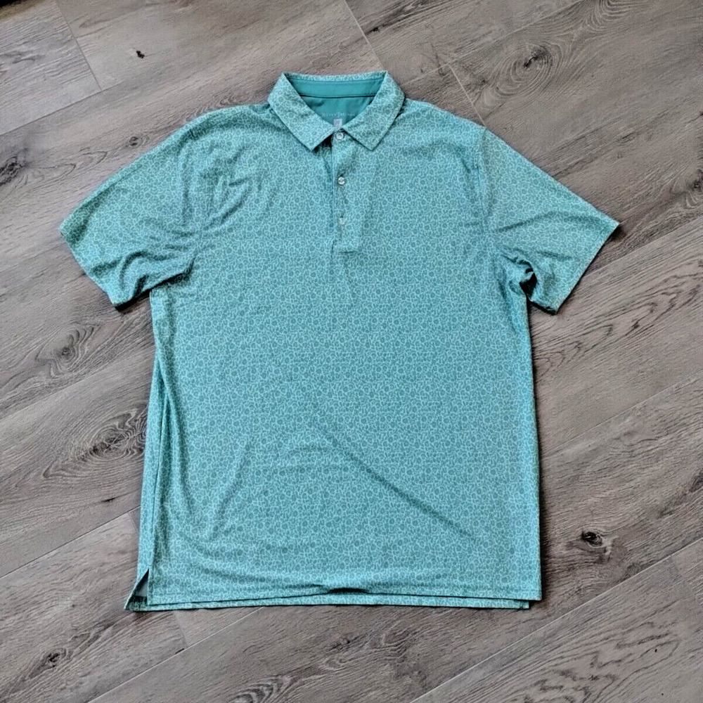 Hickey Freeman Golf Polo L Shirt Seafoam Green Floral All Over Print Stretch